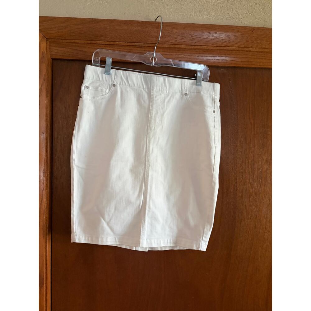 Liverpool White Denim Pencil Skirt Size 6/28 Stretch Jean Skirt Classic